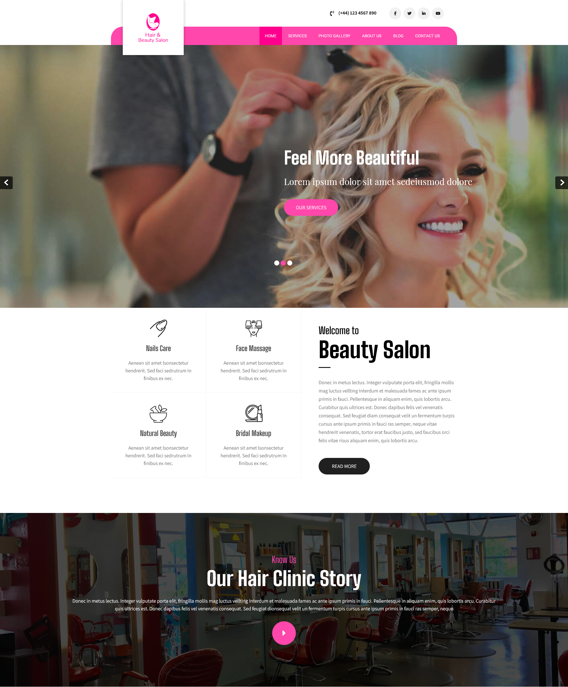 Demo homepage of the Hairdrassers, Beauty/Nail Salons websites
