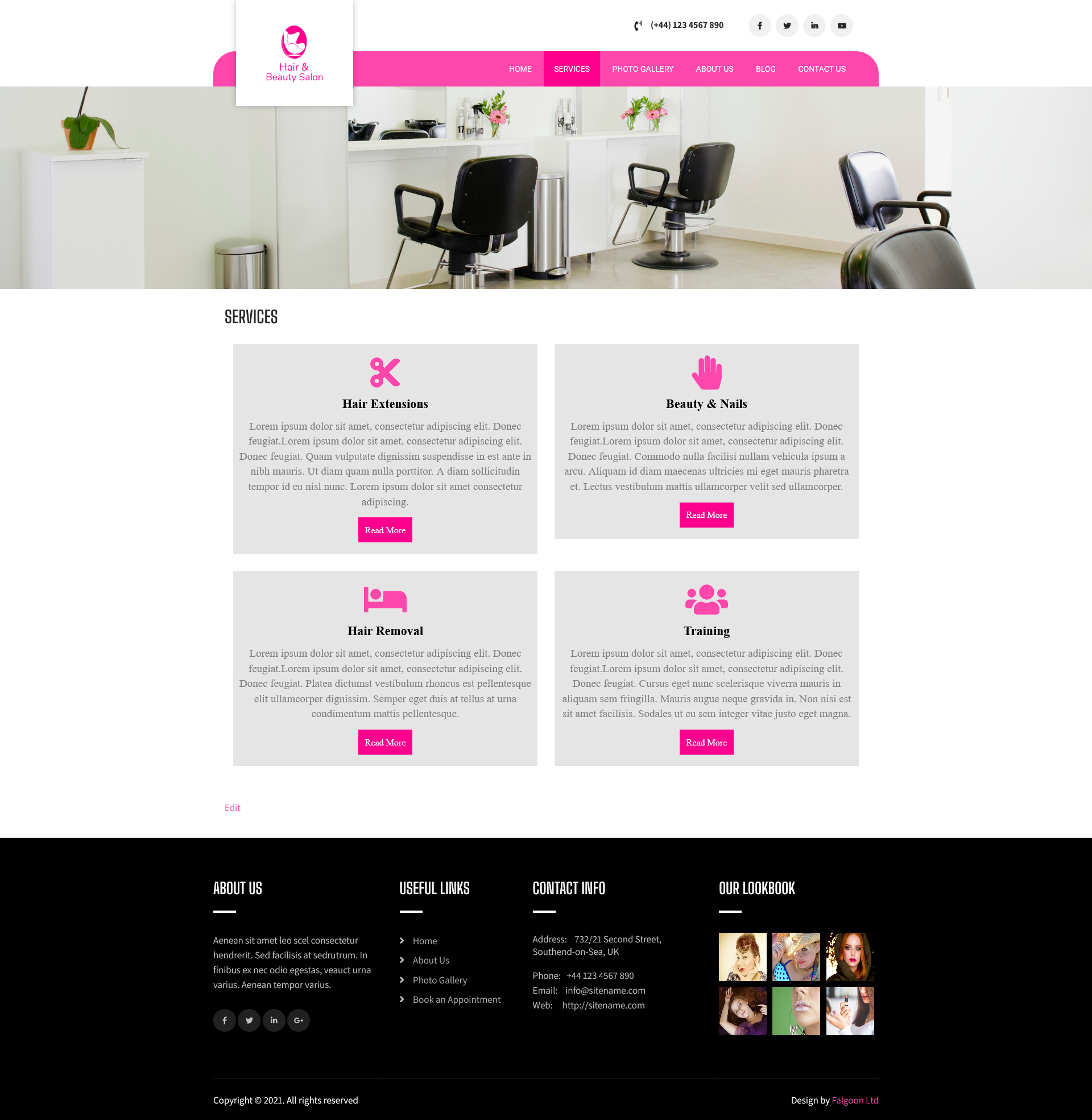 Demo Service page of the Hairdrassers, Beauty/Nail Salons websites