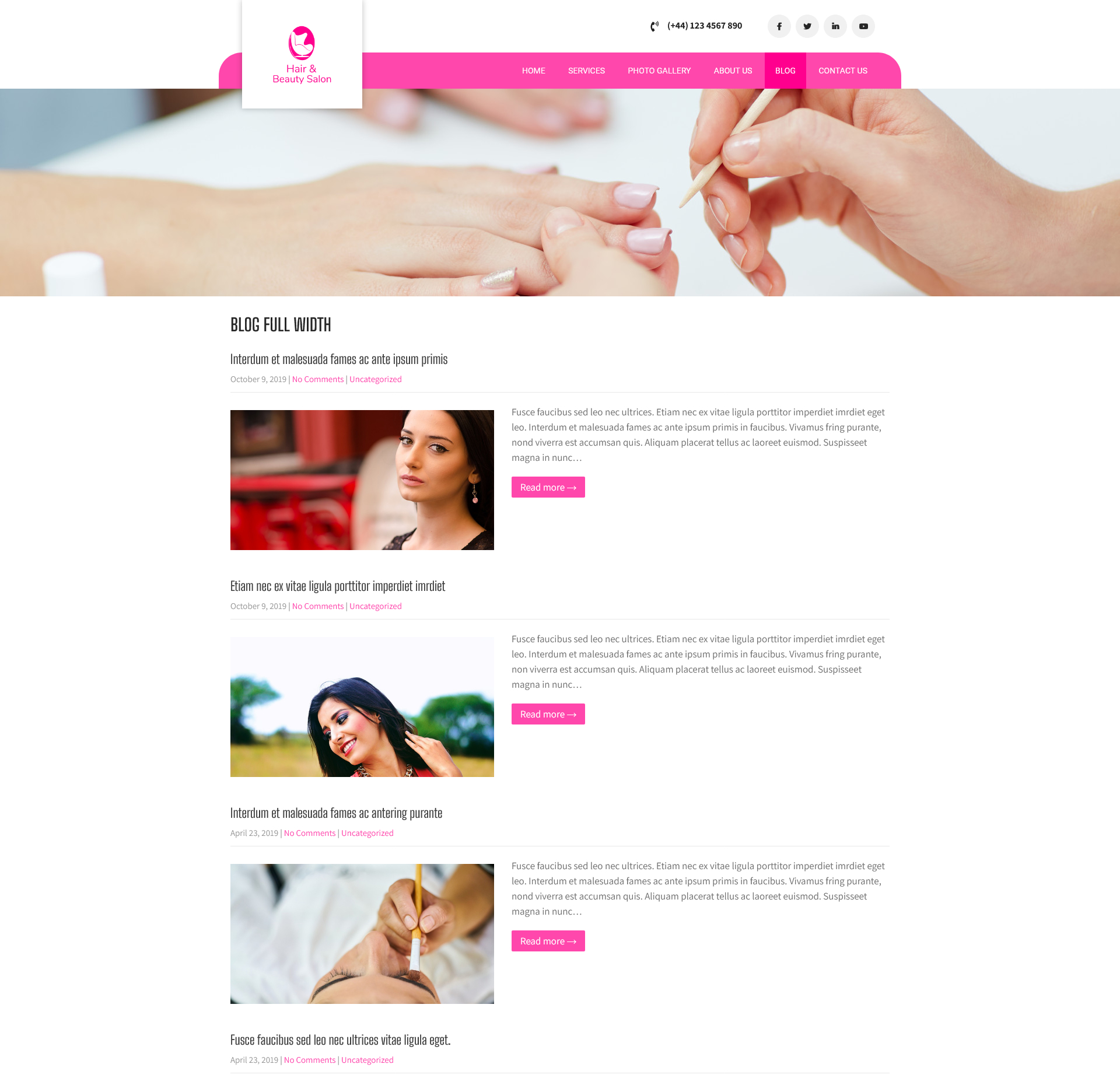 Demo Blog page of the Hairdrassers, Beauty/Nail Salons websites