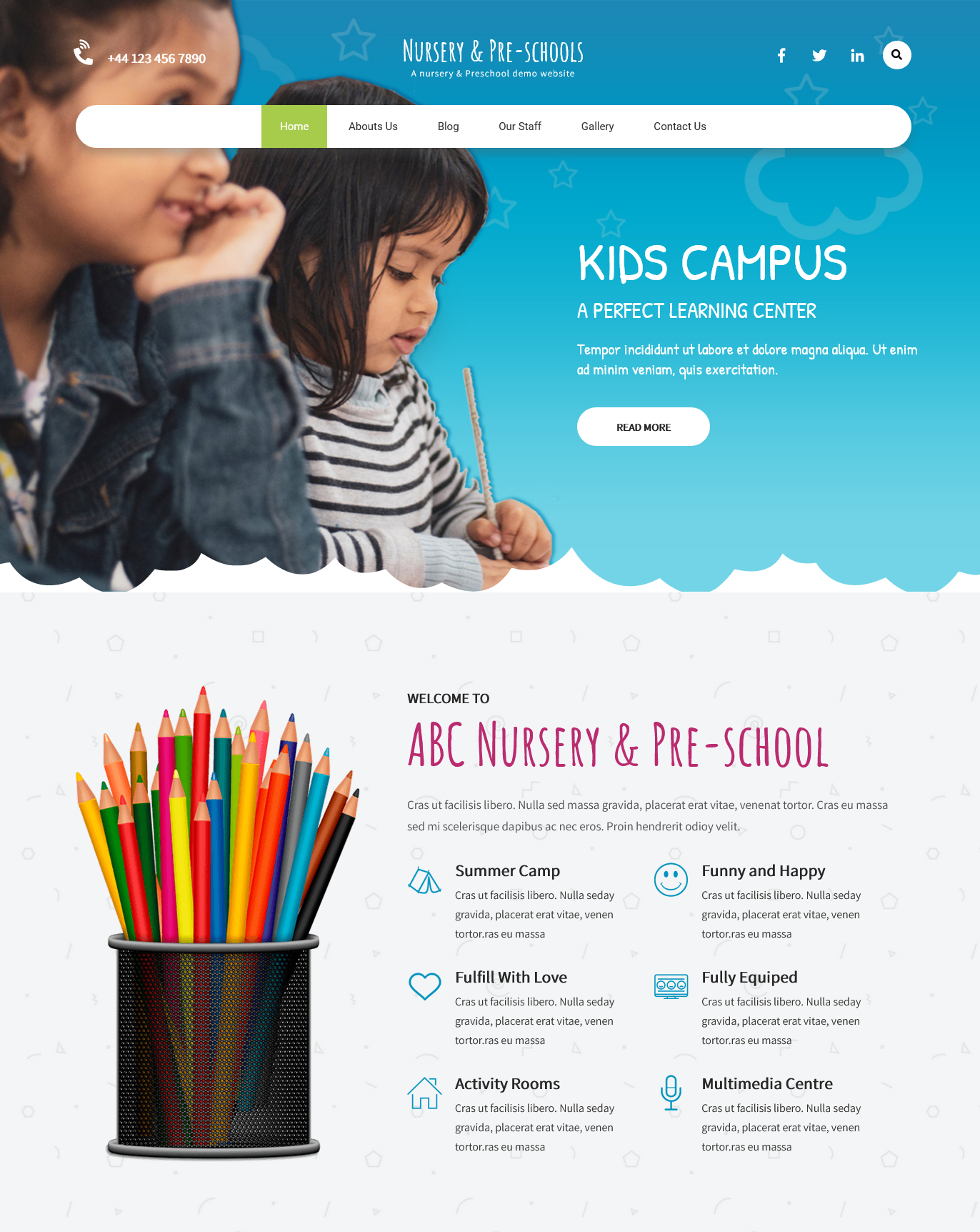 Demo homepage of the pre-schools & nurseries websites