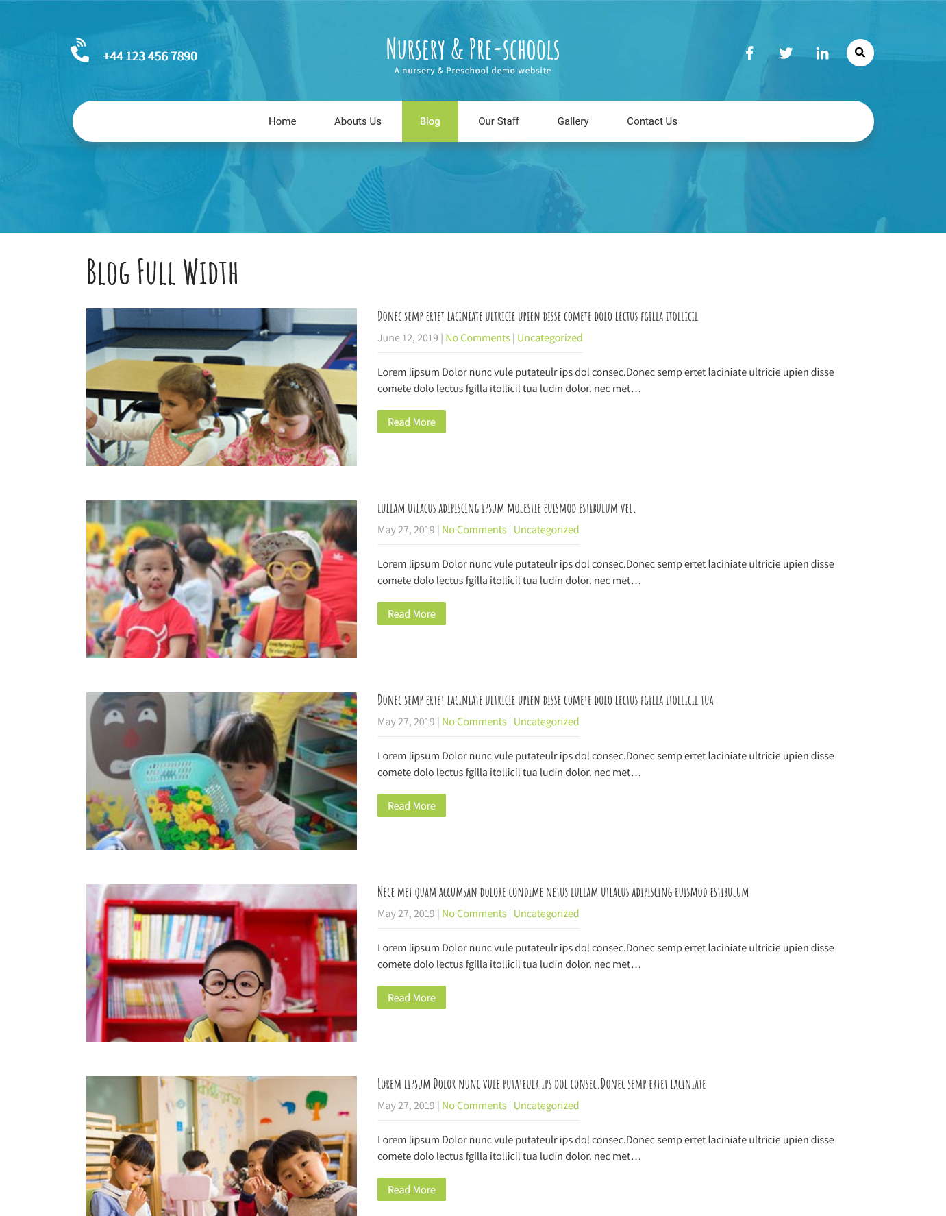 Demo Blog page of the pre-schools & nurseries websites